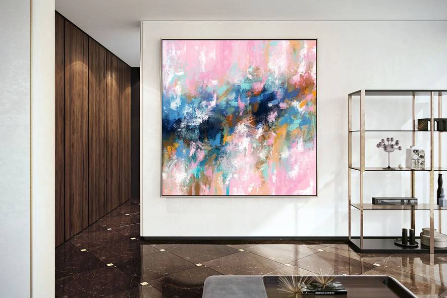 Blue Handmade Hand-painted Contemporary Abstract Canvas Artwork ABWB9